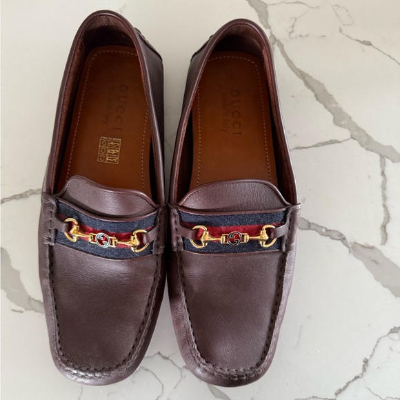 Gucci Ayrton Leather & Web Driver Loafers - Men's Size 9 - Cocoa Brown - Picture 1 of 5